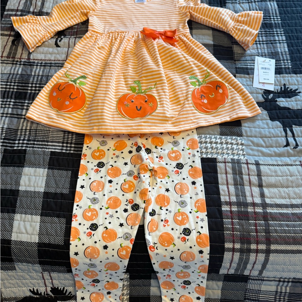 Bonnie Jean Striped Pumpkin Matching Set - Orange and White